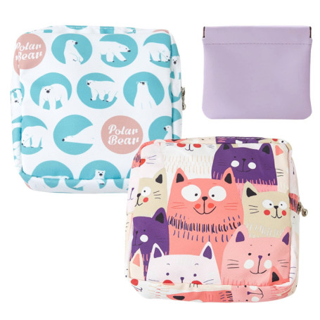 2 petits sacs menstruels, 1 petit sac portable, sac de rangement pour serviettes hygiéniques, sac de rangement portable, fermetu