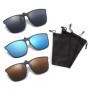 3pcs lunettes de soleil à clipser avec 3pcs sacs de lunettes de soleil noirs, clips de lunettes de soleil rétro flip, lentille d