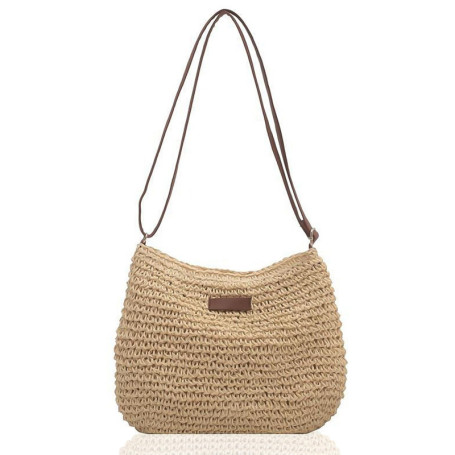 1 Pcs Femme Sac à Bandoulière en Paille Sac de Plage D'été Sac à Bandoulière Mode avec Fermeture Éclair et Sangle Réglable Convi
