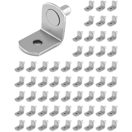 QWORK® 60 Pcs Taquet Etagere en Forme de L, 5mm Cheville Etagere en Fer Nickelé pour Meuble Armoire Placard Bibliothèque Argent
