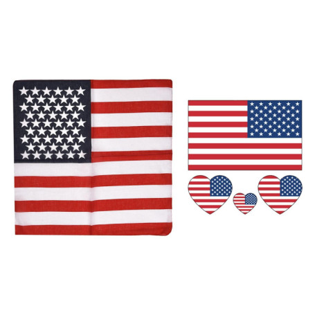 SLAXJNE 1 Bandana, 1 Autocollant De Tatouage, Bandeau Drapeau Américain, Bandana Drapeau Américain, Bandeau Étoile, Écharpe En D