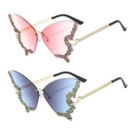 EHDWXVZM 2 paires de lunettes papillon en strass, lunettes de soleil sans monture, lunettes de soleil pour femmes, lunettes de s