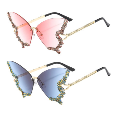EHDWXVZM 2 paires de lunettes papillon en strass, lunettes de soleil sans monture, lunettes de soleil pour femmes, lunettes de s