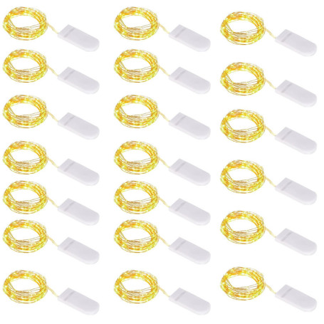 Wodasi Guirlande Lumineuse à Piles 20 Pièces, Mini LED 1M 10 LEDs Fil de Cuivre, Décoration Blanc Chaud
