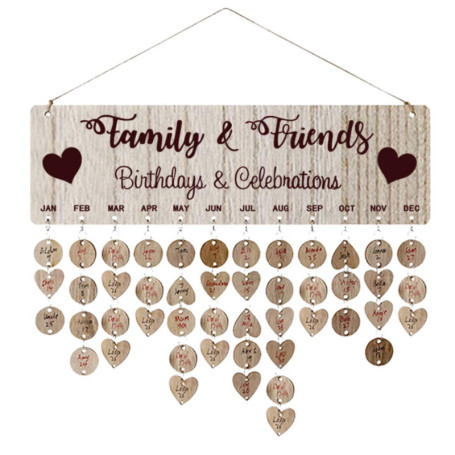 NUOBESTY famille et amis rappel anniversaire calendrier bricolage Tenture murale calendrier en bois plaque pour cadeau d'anniver