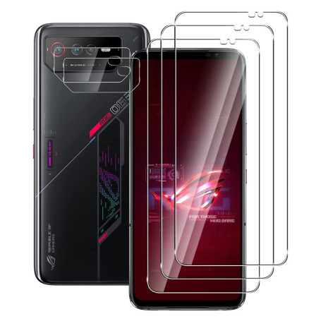 FWang Lot de 3 Verre Trempé de Protection pour Asus ROG Phone 6,avec 2 Pièces Caméra Arrière Protecteur,Anti-Rayures,9H Dureté,s