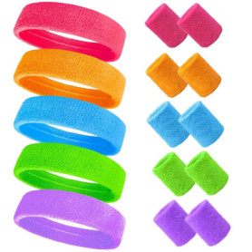 Uoimky Bandeau Sport, 15 pièces Bandeau et Poignet Eponge Sport Fluo Anti-Transpiration Accessoires Fluo Année 80 et 90 Rétro po