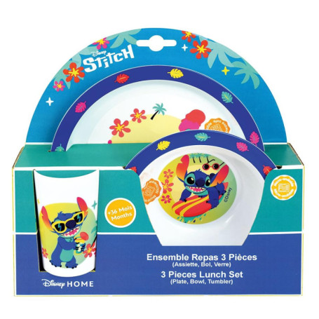 FUN HOUSE | Set Vaissellle Lilo & Stitch Pour Enfant | 1 verre, 1 Assiette + 1 Bol | Réutilisable & Micro-Ondable | Licence Offi