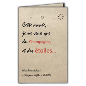 CIT-1004 Carte Citation sur papier naturel fibré avec Enveloppe "Cette année je ne veux que du Champagne et des étoiles" Aloïs A