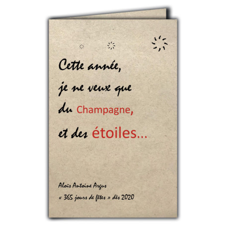 CIT-1004 Carte Citation sur papier naturel fibré avec Enveloppe "Cette année je ne veux que du Champagne et des étoiles" Aloïs A