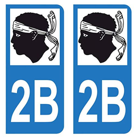 Autocollant Stickers plaque immatriculation voiture auto département 2B Haute-Corse Logo Corse