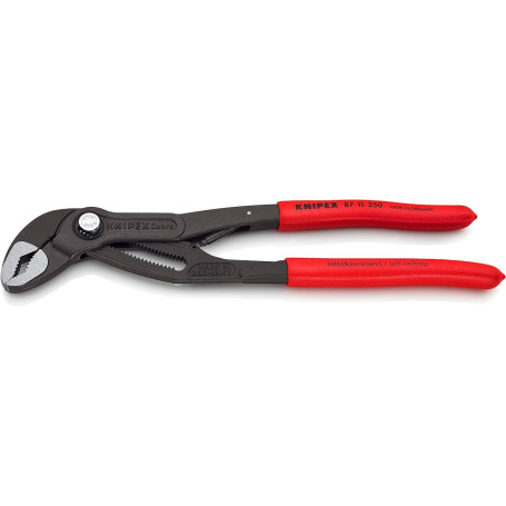 Knipex Cobra®...matic Pince multiprise grise atramentisée, gainées en plastique antidérapant 250 mm (carte LS/blister) 87 11 250