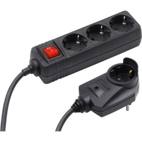 Meister Multiprise 3 Prises, avec Prise supplémentaire, câble de 2 m, Noir, IP20 intérieur, Interrupteur, Powersplit, multiprise