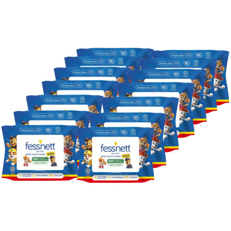 Fess'nett - Papier Toilette Humide Kids - 50 Pièces par Pack - Contient 10 Packs par Unité - Doux pour Enfants - Hygiène Supérie