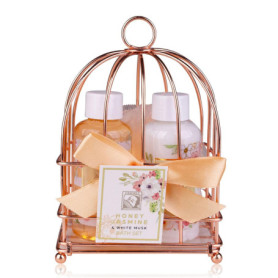 Accentra - HONEY JASMINE dans un magnifique panier en fil métallique - coffret de soins 3 pièces avec gel douche, lotion pour le