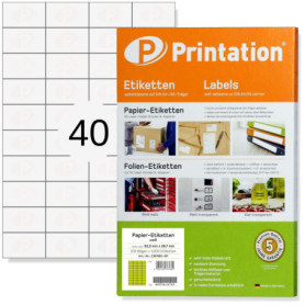 Printation Étiquettes Autocollantes 52,5 x 29,7 mm - 4000 Étiquettes Blanches, 40 Étiquettes/Feuille, 100 Feuilles A4 Papier Aut