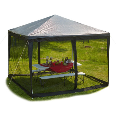 Relaxdays Moustiquaire de pergola 3x3 m, 2 pièces latérales, Fermeture à glissière, Bande autoagrippante, XL 12 m, Noir