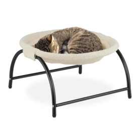 Relaxdays Lit surélevé pour Votre Chat, siège Moelleux et Armature Solide, H x L x P : 25 x 45 x 42 cm, Beige et Noir
