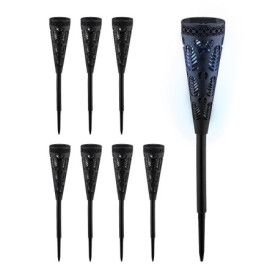Relaxdays Lampe Solaire pour extérieur, Set de 8, Originale, Ressemble à Une Torche, avec Piquet, HD : 41x7 cm, Noire