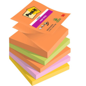 Post-it Z-Notes Autocollantes Super Sticky, Couleurs Boost, Pack de 5 Blocs, 90 Feuilles par Bloc, 76 mm x 76 mm - Feuillets Sup