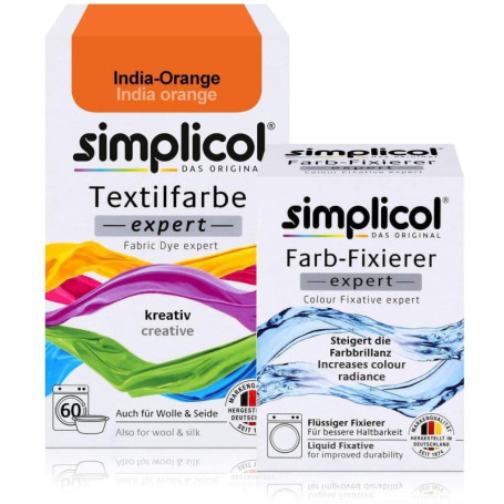 simplicol : Kit Complet Teinture Expert + fixateur : Votre Teinture Express (Paquet 300g + Flacon 90ml) - Orange Inde