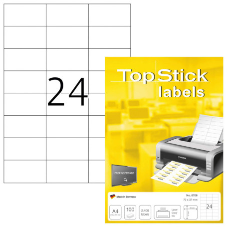 TopStick - Pochette de 2400 étiquettes d'adressage autocollantes (70 x 37 mm) Personnalisables et imprimables, Impression laser 