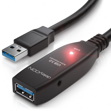 deleyCON 5m Câble D'extension USB 3.0 Actif Répéteur inclus avec Amplification du Signal 5 GBit/s USB-A Mâle vers USB-A Femelle 