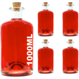 4 Bouteilles en verre 1000ml (APO) Bouteilles de pharmacien 1 litre Bouteilles de verre vides avec bouchon de liège Bouteilles B