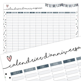 Calendrier d'anniversaire Confetti I DIN A3 I en français indépendant de l'année I Calendrier permanent pour filles femmes burea
