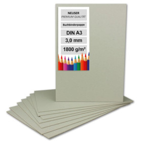 Lot de 5 cartons de reliure, format A3 (29,7 x 42 cm), épaisseur : 3 mm (0,3 cm), grammage : 1800 g/m², carton gris pour le bric