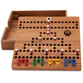 LOGOPLAY Blocage de voyage dans une boîte en bois - 18 cm x 18 cm - Jeu de dés - Jeu de stratégie - Jeu de société - Jeu de soci