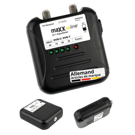 maxx.onLine Testeur de signaux DVB-T2/DVB-C, mesurer le signal d'antenne, vérifier l'intensité du signal de la télévision par câ