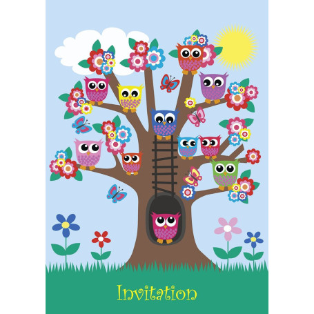 Edition Colibri (10848 FR HIBOUX DANS L‘ARBRE“ - 10 lot de cartes d‘invitation en Français avec des hiboux pour un anniversaire 