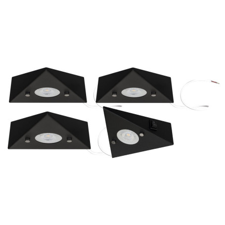 TRANGO 6740-45 Lot de 4 éclairage d'armoire de cuisine noir mat *COOK* encastrable - spot encastré avec module LED 4x 4,8 watts 
