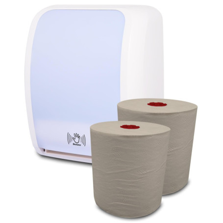 Blanc HYGIENIC Lot de 2 distributeurs de rouleaux d'essuie-mains Senseur, sans contact, Blanc Cosmos 2 rouleaux de papier essuie