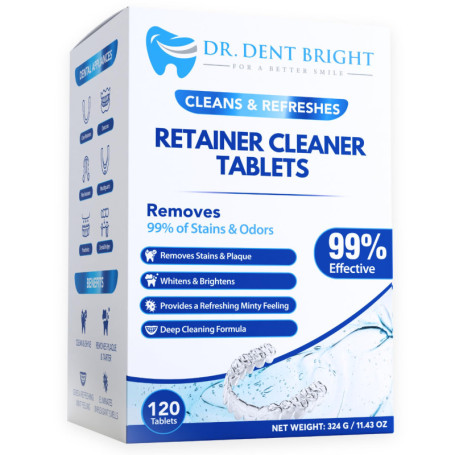 Retainer Lot de 120 tablettes de nettoyage pour des conteneurs propres et frais, gouttières, dentiers, prothèses dentaires - Net