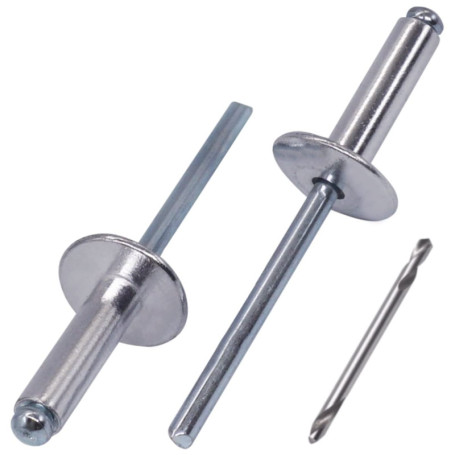 SKIR'CO (30 pièces) Rivets Aveugles à Grande Bride en Aluminium 5,0 x 18 mm, Mandrin en Acier, Foret Inclus