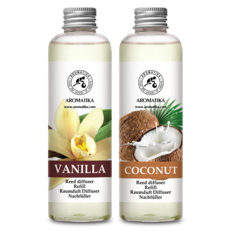 Recharge pour Diffuseur de Vanille 200ml - Parfum de la Noix de Coco 200ml - Diffuseur Parfum Maison - Parfum Frais et de Longue