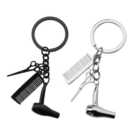 EMSea 2pcs Coiffeur Sèche-Cheveux Ciseaux Peigne Pendentif à Breloque Porte-clés 3 en 1 Conception pour Coiffeur Salon Propriéta
