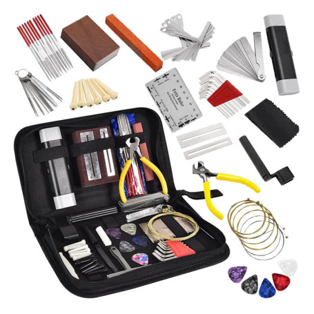 Comphic Kit de 72 accessoires de rechange pour guitare - Outils de réparation et d'entretien - Règle d'action des cordes - Chevi