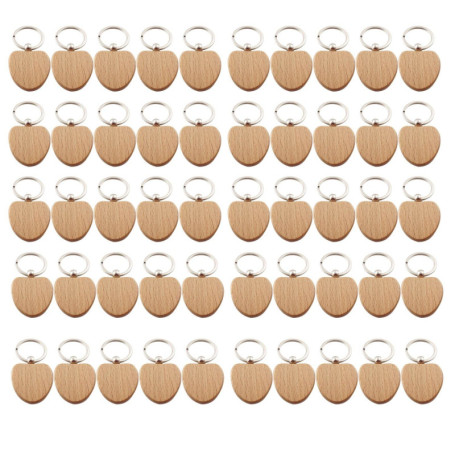 Qeunrtiy 50pcs Porte-Clés Vierge en Forme de Coeur en Bois en Forme de Coeur Porte-Clés Étiquette Anti-Perte Accessoires en Bois