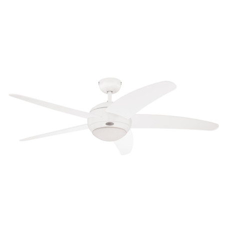 72140 Ventilateur de plafond d'intérieur à cinq pales et une lampe Bendan de 132 cm, finition blanc avec verre opale dépoli