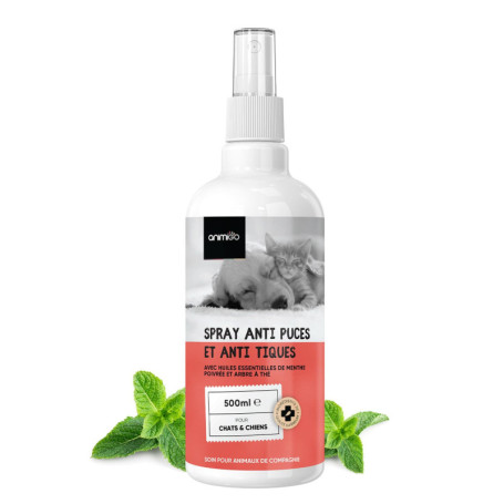 Spray Anti Puce Anti Tique Chien et Chat 500ml - Spray Non Tachant avec l'arbre à Thé, Clou De Girofle, Menthe Poivrée Chatons &