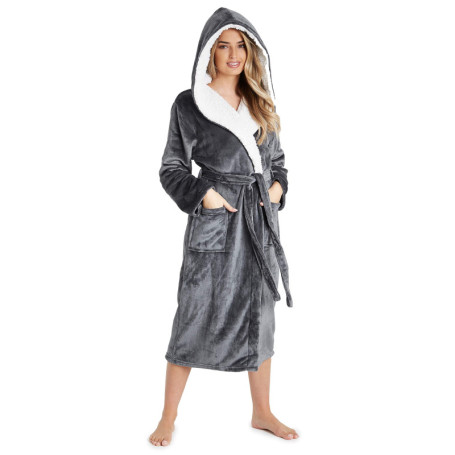 CityComfort Peignoir de bain en polaire douce pour femme - Robe de chambre - Gris - L