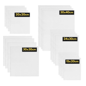Artme Panneaux en toile/Panneaux 20pk - 15x20,20x20,30x30,24x30,30x40cm Tailles assorties / 280GSM / 100% Coton/Blank/Triple app