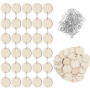 Belle Vous Lot de 100 Rondin de Bois Deco Brut avec Crochets en S - 3,4 cm - 2,5 mm Cercle Bois Naturel Pré-Percé - Bricolage, T