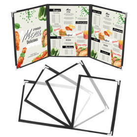 Kurtzy Lot de 5 Protege Menu A5 Trois Volets - Porte Menu Restaurant Double Affichage Style Américain - Protège Menu Noir Protec