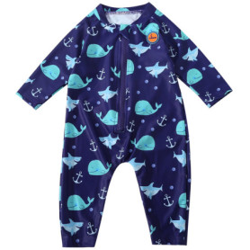 Swimbubs Maillot de Bain Anti-UV pour bébé garçon Protection Solaire Rashguard UPF50, Baleine Bleue, 6-12 Mois
