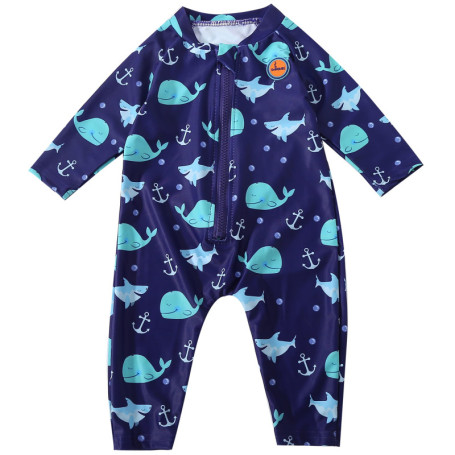 Swimbubs Maillot de Bain Anti-UV pour bébé garçon Protection Solaire Rashguard UPF50, Baleine Bleue, 6-12 Mois