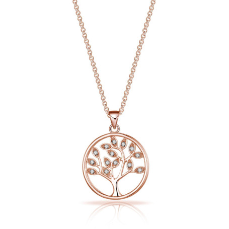 Philip Jones Collier Arbre de Vie Plaqué Or Rose Créé avec des Cristaux Zircondia®